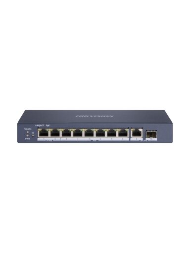 10 prievadų, 8 PoE prievadų komutatorius Hikvision DS-3E0510HP-E