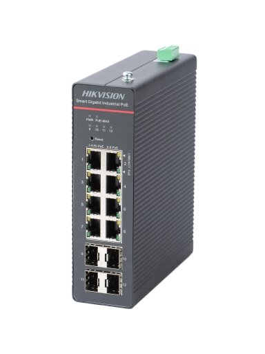 Hikvision 12 prievadų 8 PoE pramoninis valdomas komutatorius DS-3T1512HP-SI-8P4F